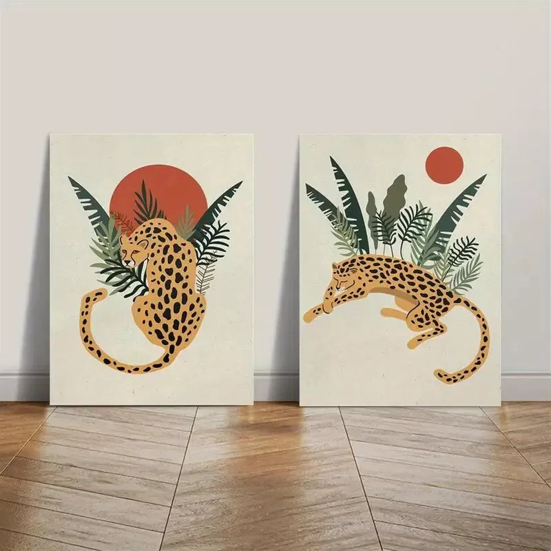 2pcs Cartoon Painting Decoration, Jungle Art, Minimalism Canvas Framed 50x75cm - High Quality Print 100% Australian Made Wall Canvas Ready to Hang