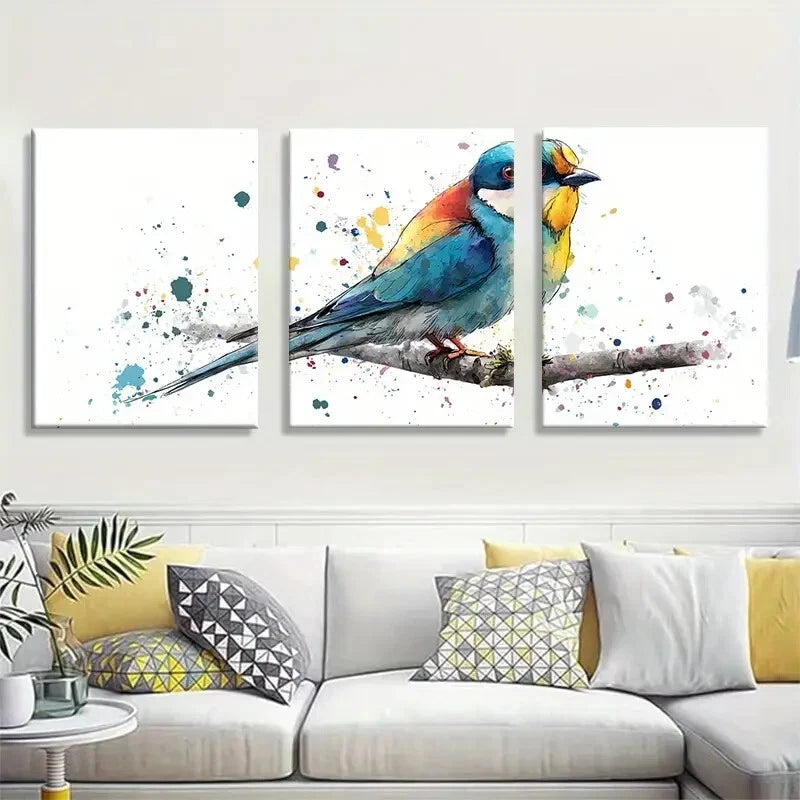 3pcs Vibrant Bird Watercolor Splatter Modern NatureMetal Print Ready to Hang Art