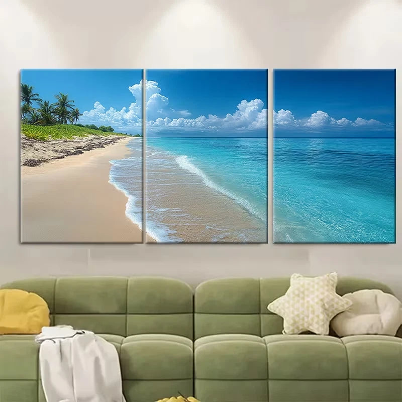 3pcs Turquoise Beach Metal Print Ready to Hang Art