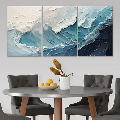3pcs Blue Abstract Wave Ocean Metal Print Ready to Hang Art