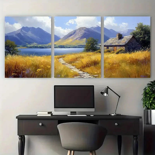 3pcs Glenveagh National Park Countryside Cabin Metal Print Ready to Hang Art