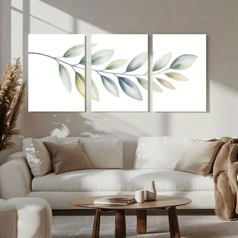 3pcs Eucalyptus Leaves Botanical Painting Metal Print Ready to Hang Art