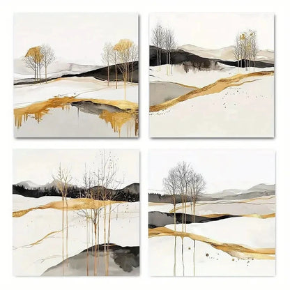 4pcs Golden Geometric Wilderness Zen Wall Art Canvas Framed