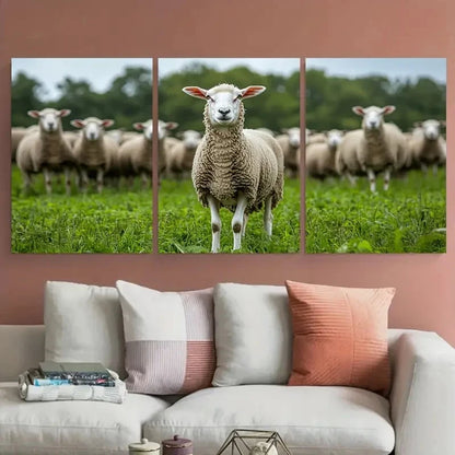 3pcs Sheep Flock Nature Photography Wall Art Set Canvas Framed 40x60cm - High Quality Print 100% Australian Made Wall Canvas Ready to Hang
