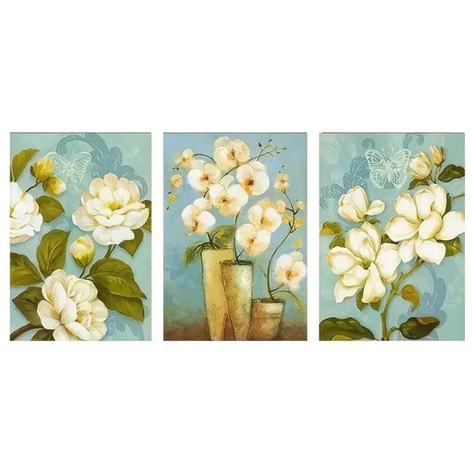 3pcs Retro Floral Abstract Flower Paintings Metal Print Ready to Hang Art