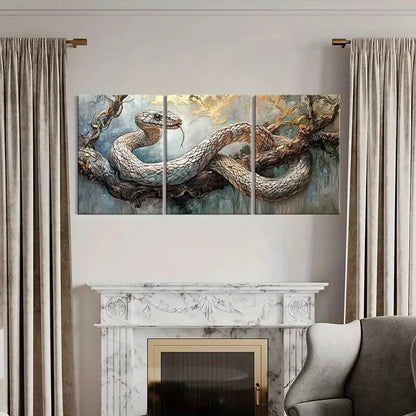 3pcs Realistic Reptile Print with Golden Accents Metal Print Ready to Hang Art