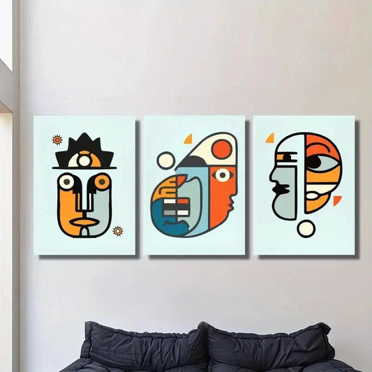 3pcs Abstract Cartoon Human Face Metal Print Ready to Hang Art