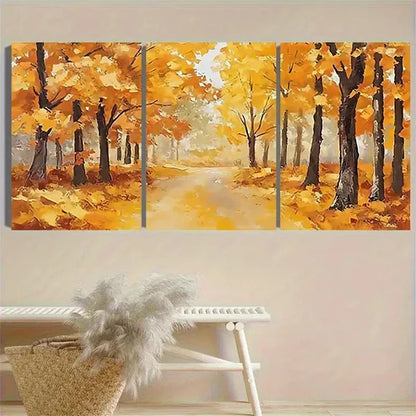 3pcs Autumn Forest Path Vintage Wall Art Set Canvas Unframed - High Quality Print 100% Australian Made Wall Canvas