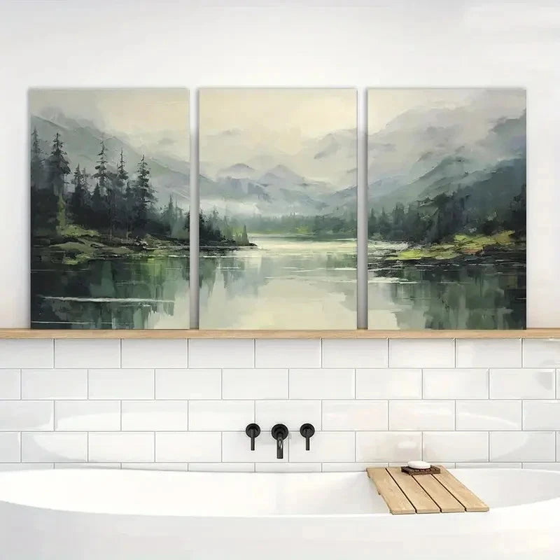 3pcs Emerald Green Mountain Lake Landscape Metal Print Ready to Hang Art