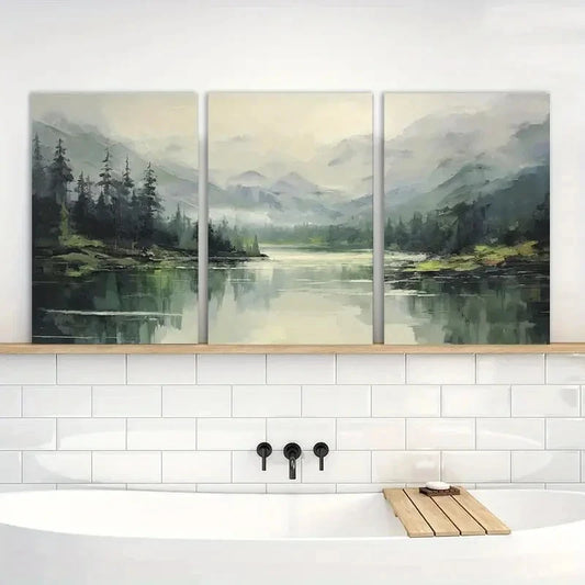 3pcs Emerald Green Mountain Lake Landscape Metal Print Ready to Hang Art