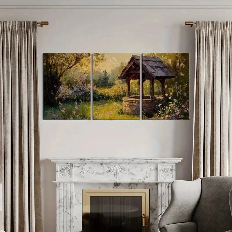 3pcs Floral Garden Warm Sunset Vintage Style Metal Print Ready to Hang Art