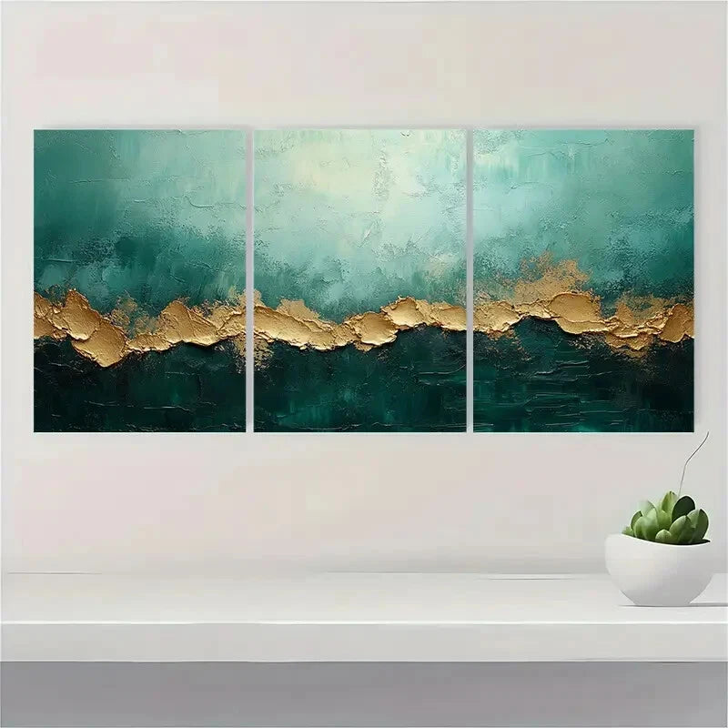 3pcs Green Minimalist Abstract Painting Metal Print Ready to Hang Art