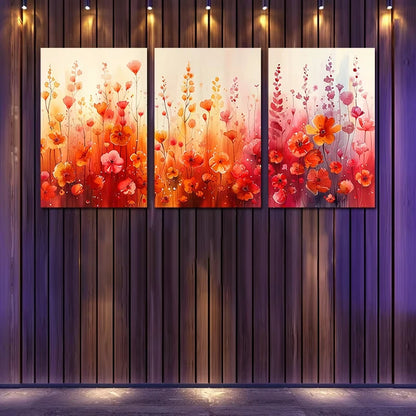 3pcs Vibrant Red, Orange & Pink Flowers Wall Art Set Canvas Framed 60x90cm - High Quality Print 100% Australian Made Wall Canvas Ready to Hang