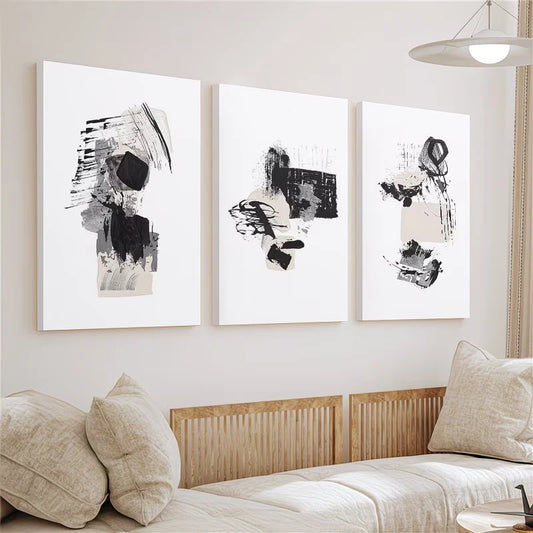 3pcs Beige and Grey Minimalist Abstract Wall Art Set Canvas Framed 50x70cm - High Quality Print 100% Australian Made Wall Canvas Ready to Hang