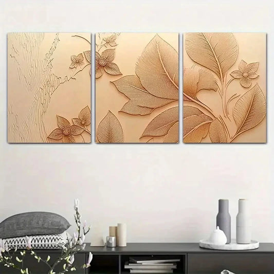 3pcs Modern Art Golden Leaf Florals Metal Print Ready to Hang Art