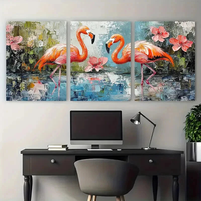 3pcs Flamingo Tropical Birds Spring Design Metal Print Ready to Hang Art