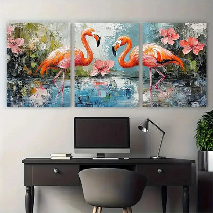 3pcs Flamingo Tropical Birds Spring Design Metal Print Ready to Hang Art