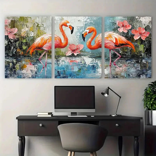 3pcs Flamingo Tropical Birds Spring Design Metal Print Ready to Hang Art