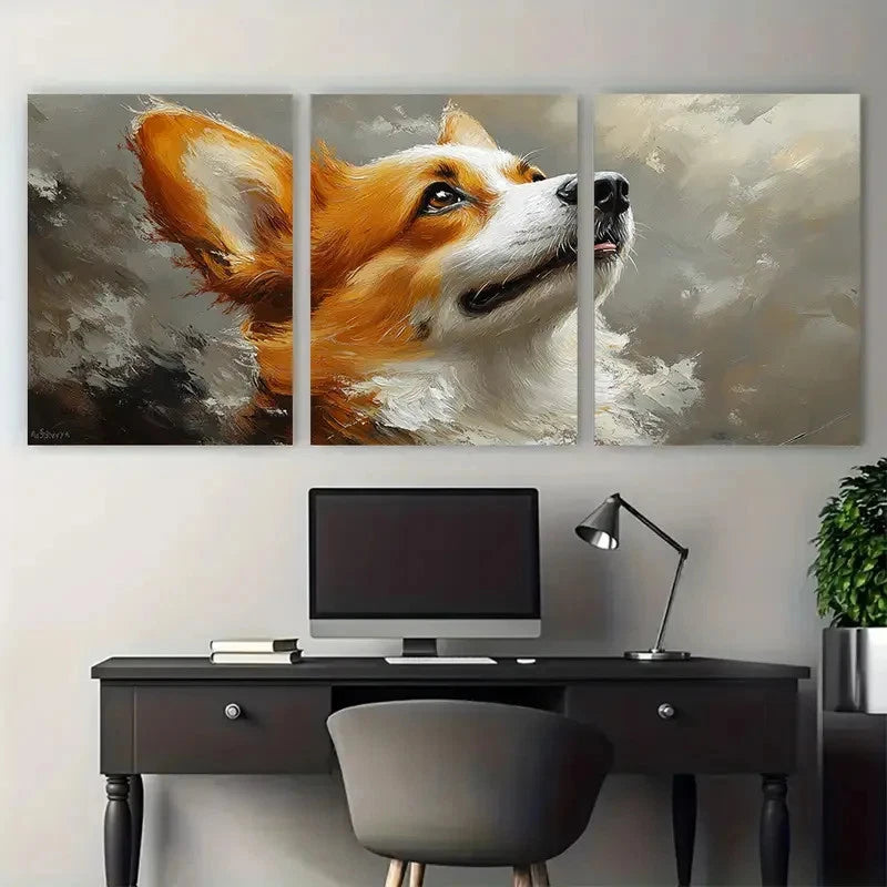 3pcs Corgi Painting Dog Portrait Design Wall Art Set Canvas Framed 50x70cm - High Quality Print 100% Australian Made Wall Canvas Ready to Hang