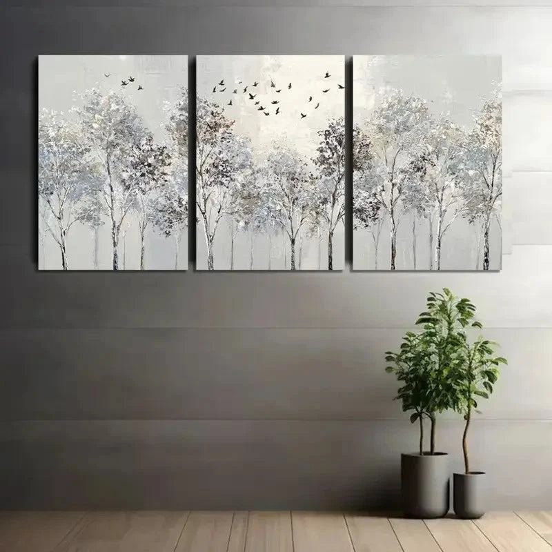 3pcs Family Life in Snowy Forest Modern Art Metal Print Ready to Hang Art