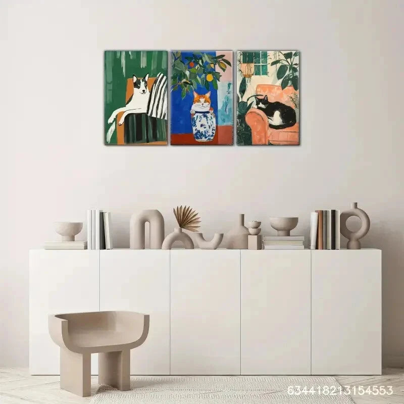 3pcs Living Visual Tribute Puppy Cat Plants Metal Print Ready to Hang Art