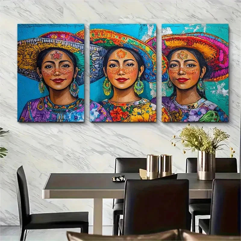 3pcs Colorful Mexican Culture Decor I Wall Art Set Canvas Framed 40x60cm - High Quality Print 100% Australian Made Wall Canvas Ready to Hang