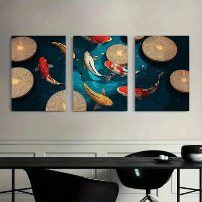 3pcs Colorful Koi Fish Swimming Metal Print Ready to Hang Art