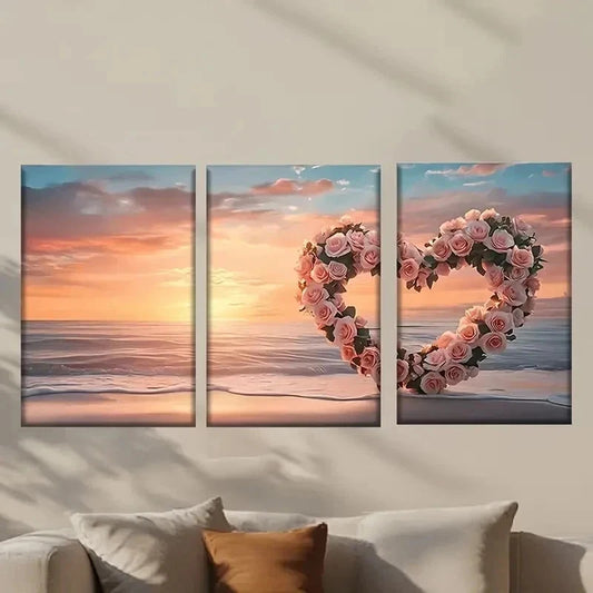 3pcs Heart Shaped Arrangement of Roses Wall Art Set Canvas Framed 40x60cm - High Quality Print 100% Australian Made Wall Canvas Ready to Hang