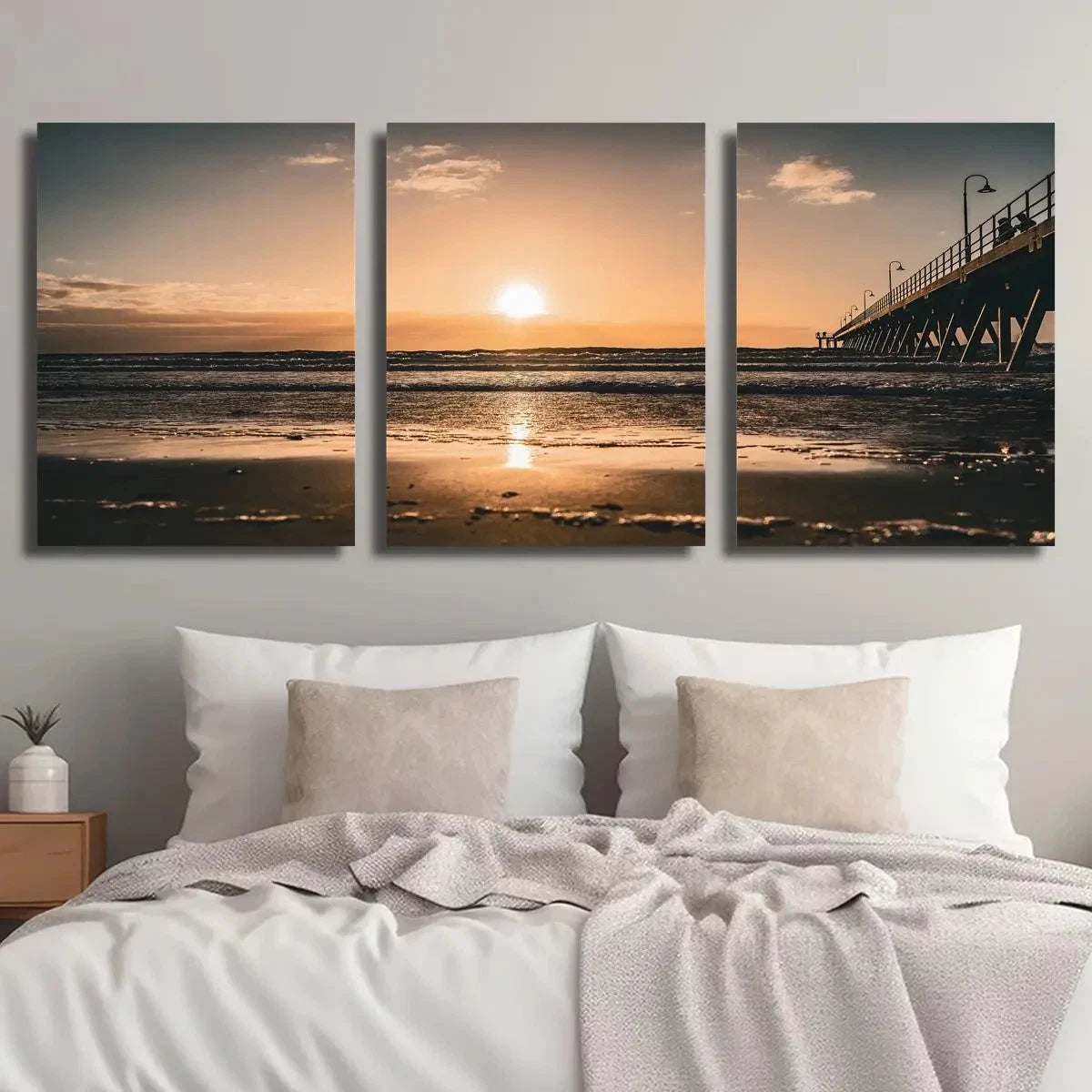 3pcs Vibrant Ocean & Pier Scenery Metal Print Ready to Hang Art
