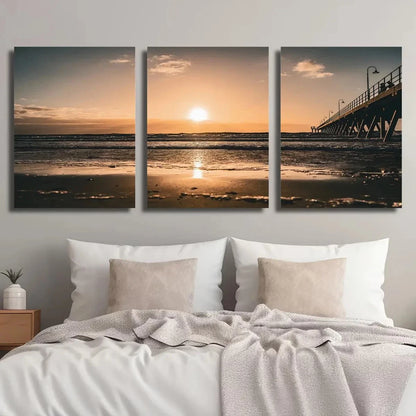 3pcs Vibrant Ocean & Pier Scenery Metal Print Ready to Hang Art