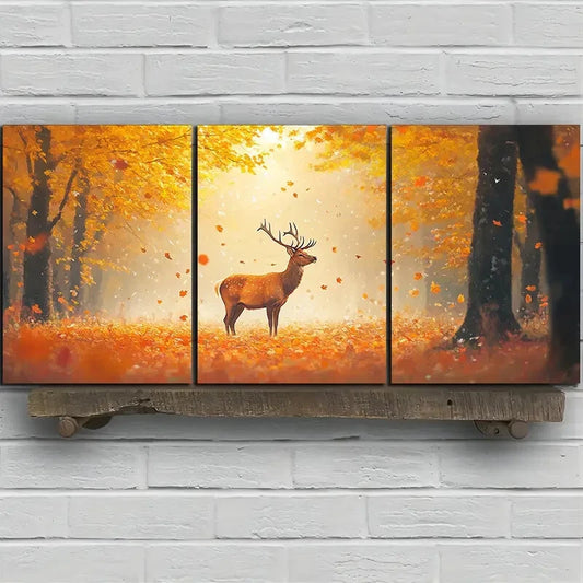 3pcs Deer Under the Sun Triple Mural Metal Print Ready to Hang Art