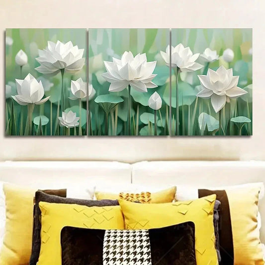 3pcs White Lotus Serene Nature Metal Print Ready to Hang Art