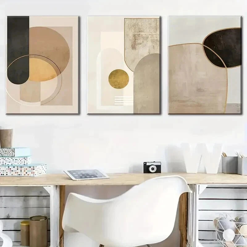 3pcs Vintage Aesthetic Painting Nordic Abstract Wall Art Set Canvas Framed 40x60cm - High Quality Print 100% Australian Made Wall Canvas Ready to Hang