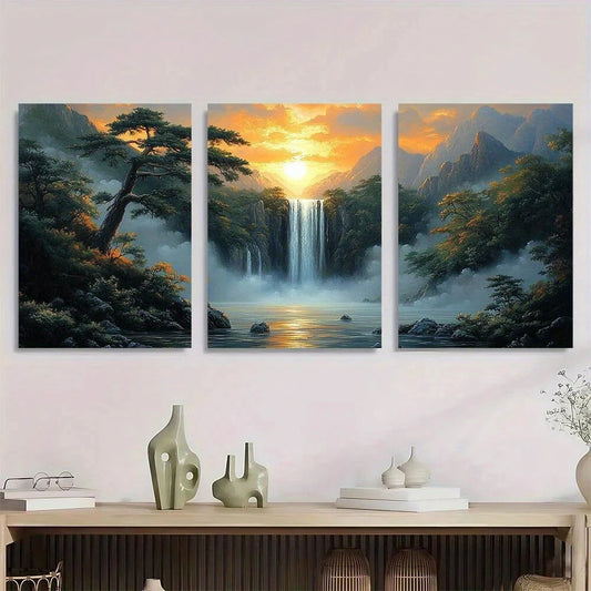 3pcs Bonsai Trees & Misty Mountains Metal Print Ready to Hang Art