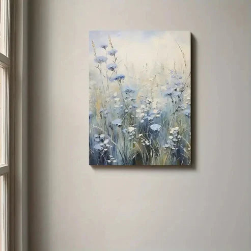Beautiful Still Life Blue Flowers Painting  60x90cm Metal Print Ready to Hang