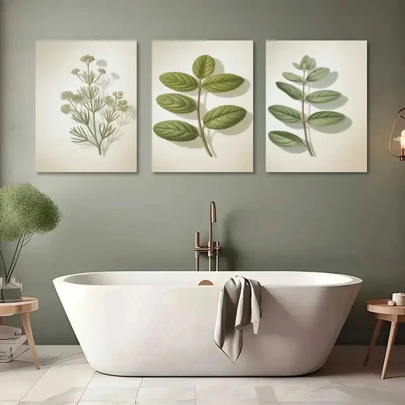 3pcs Thyme Basil Oregano Botanical Illustration Metal Print Ready to Hang Art