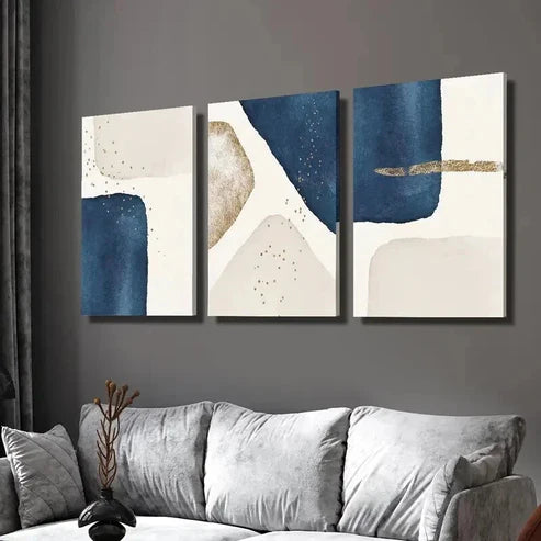 3pcs Blue and Beige Shape Splicing Decoration Wall Art Set Canvas Unframed - High Quality Print 100% Australian Made Wall Canvas
