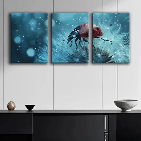 3pcs A Ladybug Red White Nature Beauty Perfect Wall Art Set Canvas Unframed - High Quality Print 100% Australian Made Wall Canvas