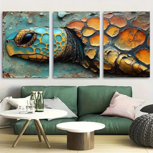 3pcs Sea Turtle Shell Abstract Metal Print Ready to Hang Art