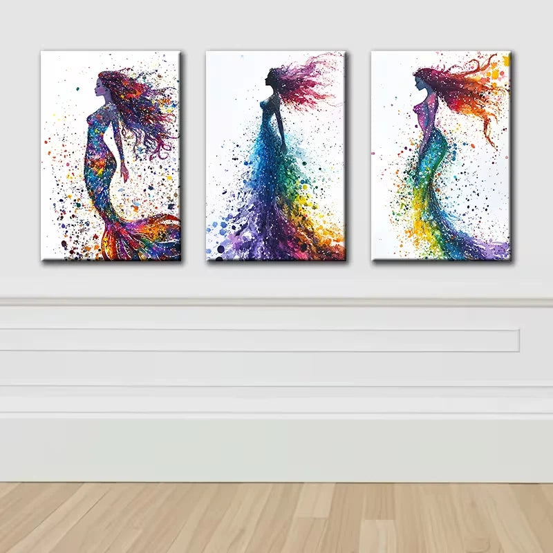 3pcs Mermaid watercolor Illustration Wall Art Set Canvas Framed 40x60cm - High Quality Print 100% Australian Made Wall Canvas Ready to Hang