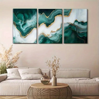 3pcs Luxury Triple Panel Abstract Marble Metal Print Ready to Hang Art