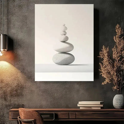 Beautiful Modern Minimalist Stone Balance Painting 40x60cm Metal Print Ready to Hang