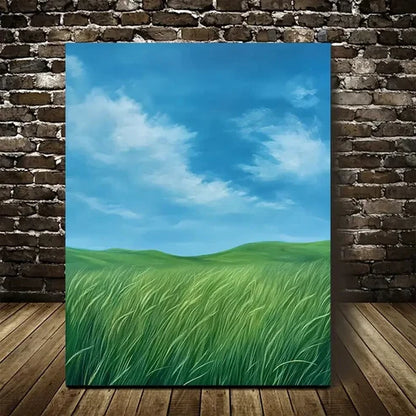 Emerald Wheat Grassland Landscape Painting 60x90cm Metal Print Ready to Hang