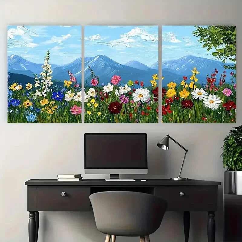 3pcs Colorful Flower Mountain Meadow Botanical Metal Print Ready to Hang Art