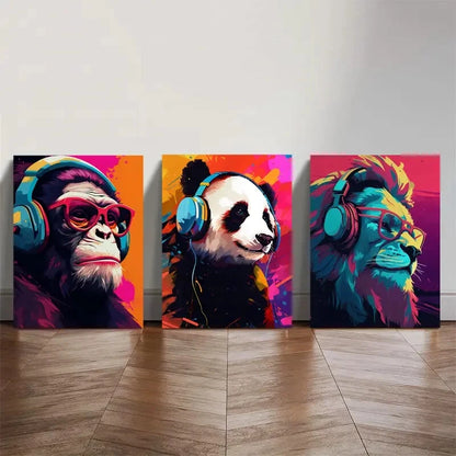 3pcs Retro Gaming Room With Gaming Animals Metal Print Ready to Hang Art