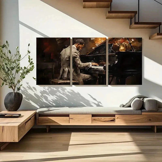 3pcs Abstract Jazz Musician Playing Piano Wall Art Set Canvas Framed 40x60cm - High Quality Print 100% Australian Made Wall Canvas Ready to Hang