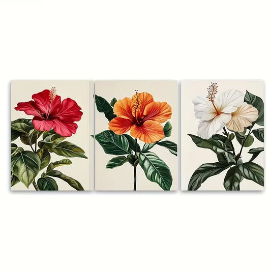 3pcs Red, Orange, and White Flowers Metal Print Ready to Hang Art
