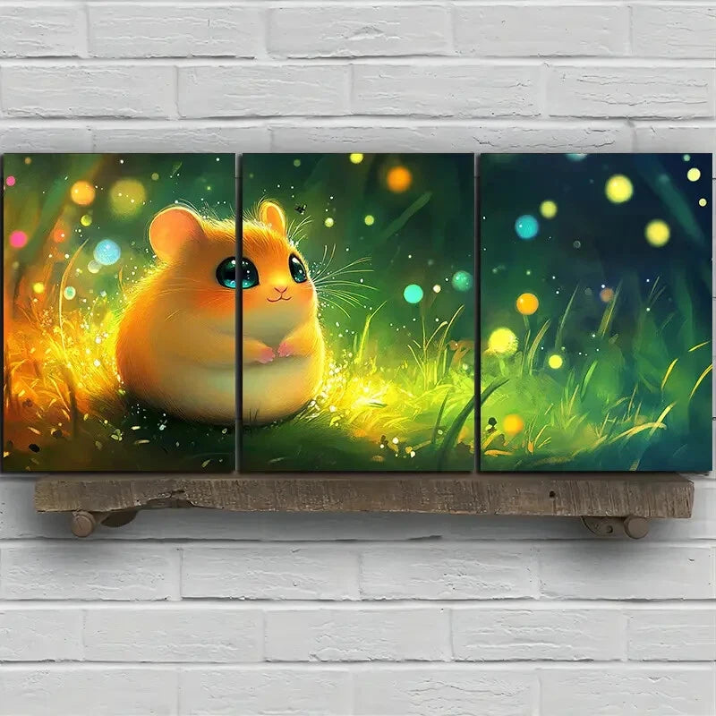 3pcs Beautiful Hamster Green Themed Metal Print Ready to Hang Art