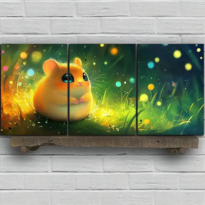 3pcs Beautiful Hamster Green Themed Metal Print Ready to Hang Art