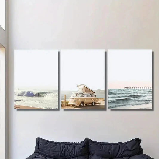 3pcs San Diego California beach, waves Metal Print Ready to Hang Art